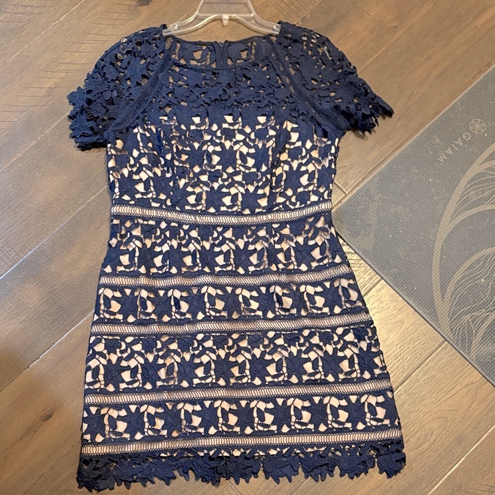 Eliza J Beige and Navy Lace Dress